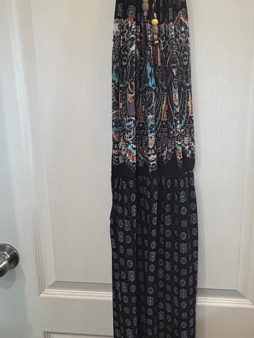 INC International Concepts Black Jumpsuit with Turquoise and Rust Paisley Print
